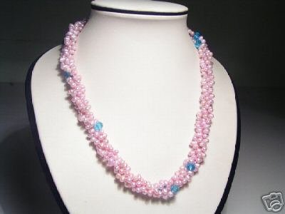 Stunning 4-Srd Pink FW Pearls&Crystal Necklace