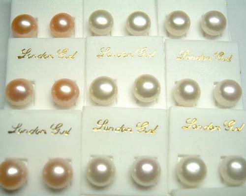 Wholesale AAA+30pairs 9mm pink and white freshwater pearl earrin