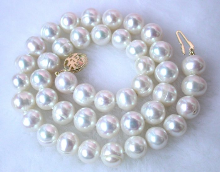 16'' 10mm baroque great luster white FW pearls necklace