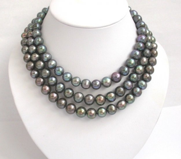16-17-18 big 10mm round black pearls necklace 9k