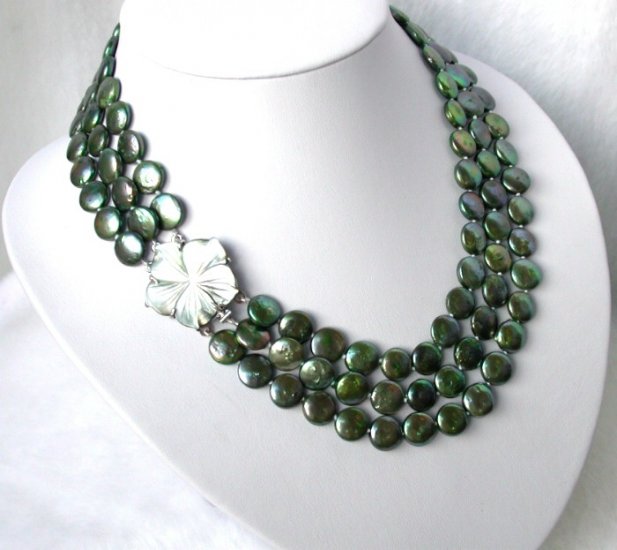 16-17-18'' round coin peacock freshwater pearl necklace
