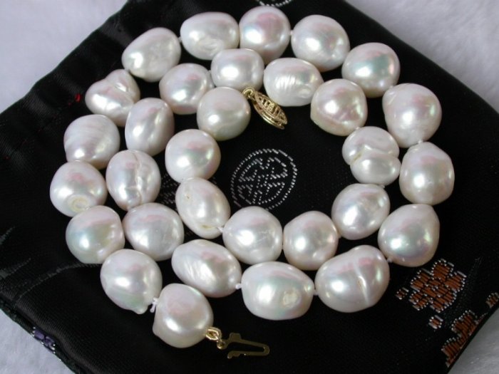 16mm baroque white cultured pearls necklace 14kgold