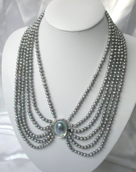 24'' 6 strands gray black freshwater pearls Necklace