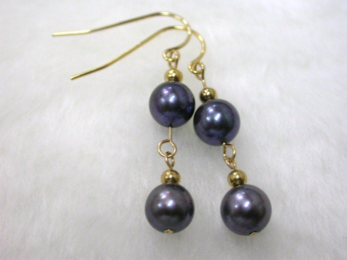 AKOYA round 7mm black saltwater pearl dangle earrings