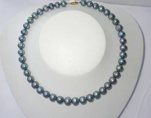 BIG 10mm peacock black FW pearls Necklace 14k gold