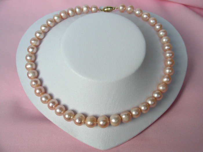 BIG 11mm round pink cultured pearls Necklace magnet 9k