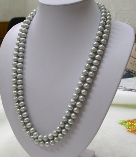 CLASSIC LONG 50'' 10mm round grey pearls necklace