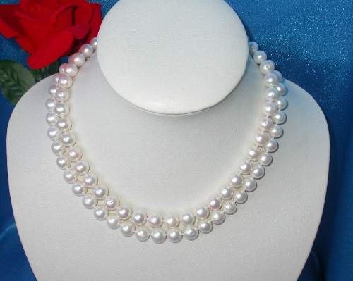 CLASSIC double 10mm white round cultured pearl necklace