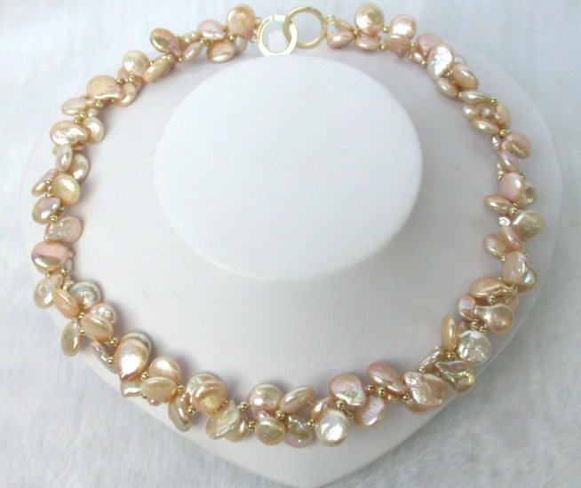 CLASSIC double 13mm pink ROUND coin pearls Necklace