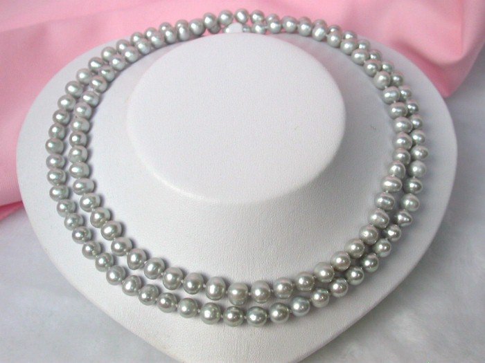 LONG great luster 35 8mm grey pearls necklace
