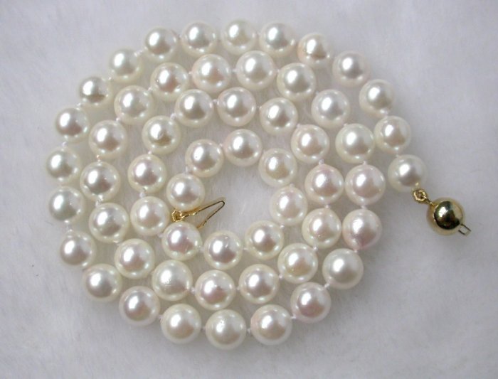 akoya 8mm round sea water white pearls necklace 9k