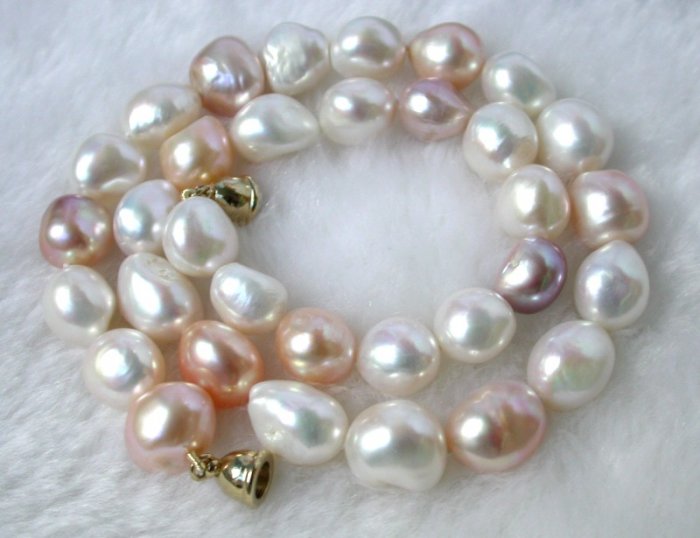 baroque 15mm pink whtie pearls Necklace