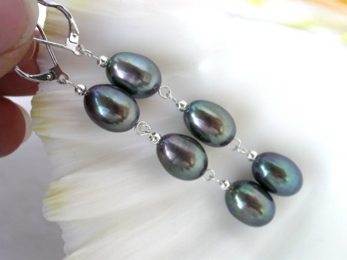 classic 12mm black cultured pearls drip dangle earrings
