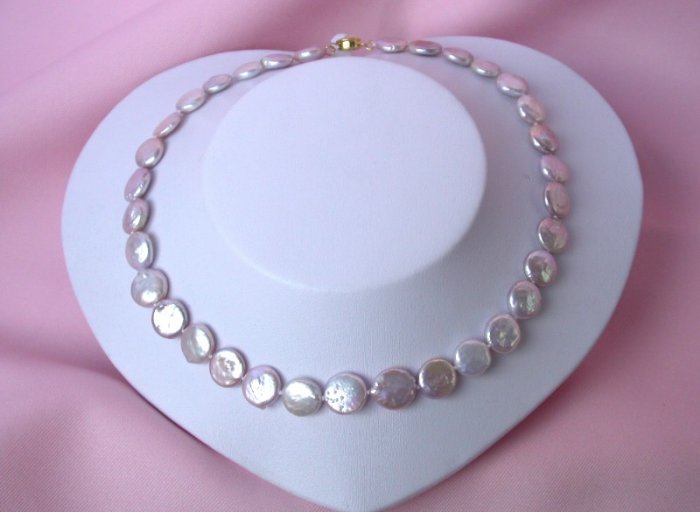 exquisite 14mm lavender coin cultured pearl necklace