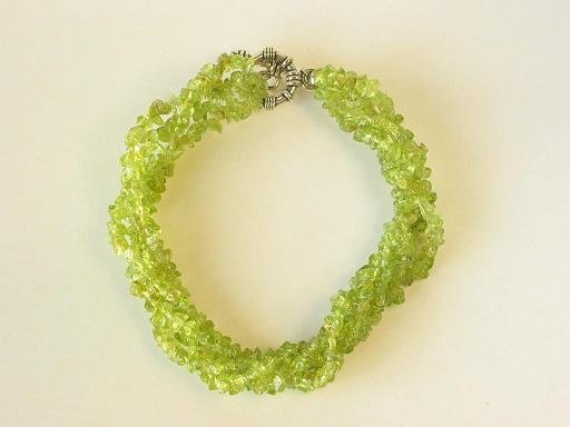 Bracelet Peridot 4 Strands Twist Nugget Chips Green