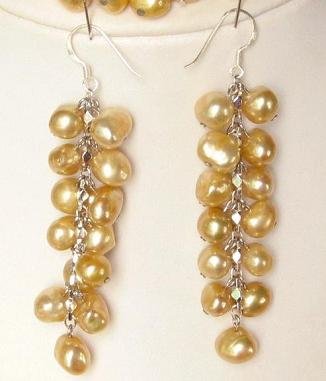 Earings Dangle FW Golden Yellow Pearls 925 SIlver