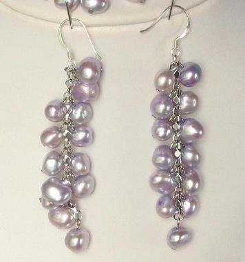 Earings Dangle FW Lavender Purple Pearls 925 SIlver