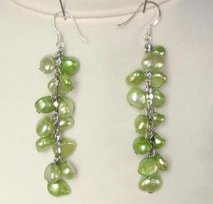 Earings Dangle FW Peridot Green Pearls 925 SIlver