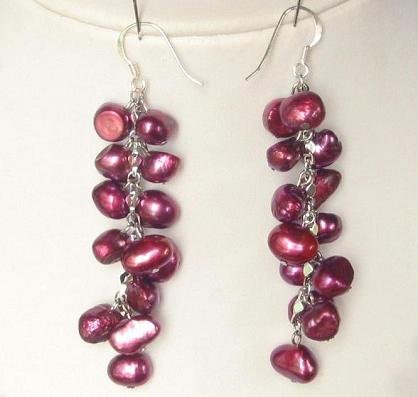 Earings Dangle FW Scarlet Red Pearls 925 SIlver
