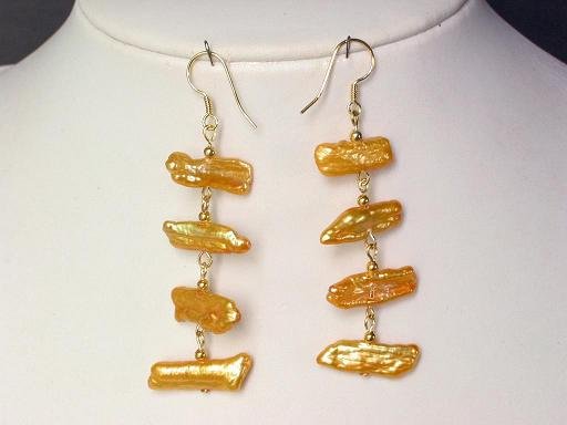 Earrings Biwa Pearls 12mm Gold 14K Dangle