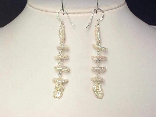Earrings Biwa Pearls 12mm White 925 Dangle