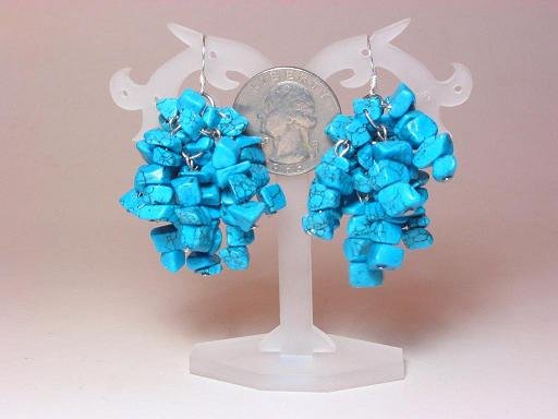 Earrings Blue Turquoise 9 Strands Chips Dangle