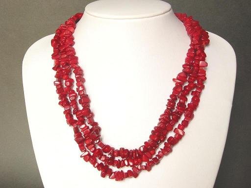 Long 60'' Red Coral Chip Necklace