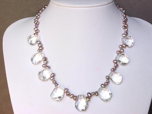 Necklace AAA Clear Quartz Irregular Facet with Pearls