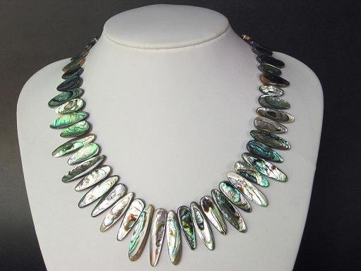 Necklace Abalone Shell Long Oval Rainbow Luster