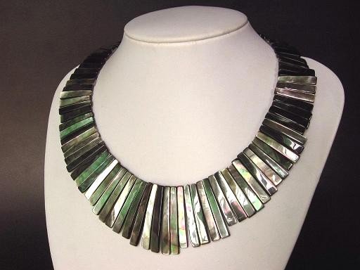 Necklace Black Abalone Shell Long Strips Rainbow Luster