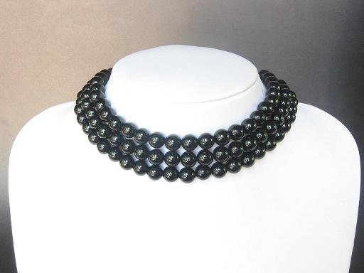 Necklace Choker Black Onyx 3 Strands Bead