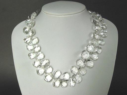 Necklace Clear White Quartz Facet Briolettes