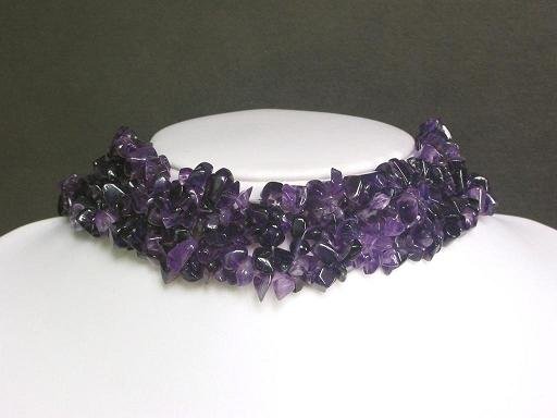 Necklace Dark Amethyst Chips Knit Choker Collar Purple