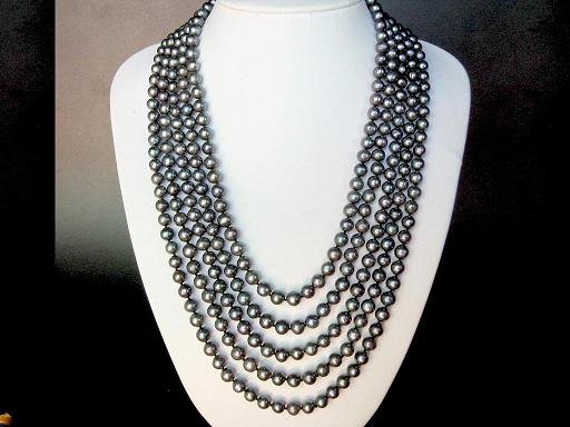 Necklace FW 8mm Grey Pearls 5 Strands Loops