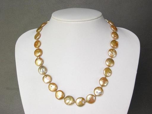 Necklace FW Biwa Coin Pearls Large 14mm Gold