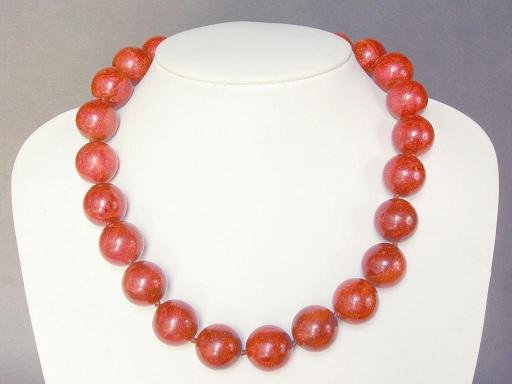 Necklace Golden Red Sponge 17mm round Coral Bead