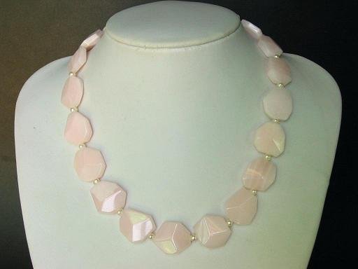 Necklace Mangano Pink Calcite Flat Facet Stones 925