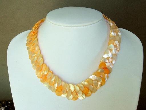 Necklace Orange Abalone Shell Thin Slice Knit