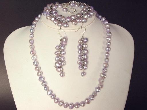 Necklace Set 8mm Lavender Purple FW Pearl Baroque