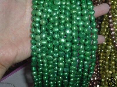10 strand 7-8 mm nugget freshwater pearl loose string-dark green