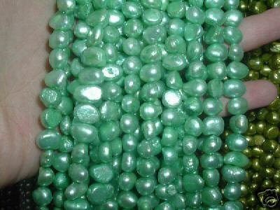 10 strand 7-8 mm nugget freshwater pearl loose string-green