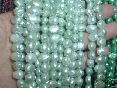 10 strand 7-8 mm nugget fw pearl loose string-light green