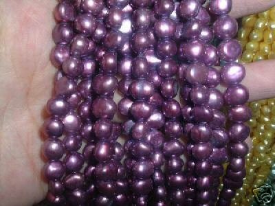 10 strand 7-8 mm nugget freshwater pearl loose string-purple