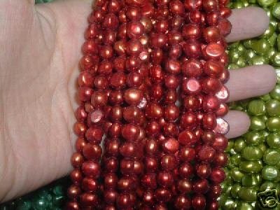 10 strand 7-8 mm nugget freshwater pearl loose string-red