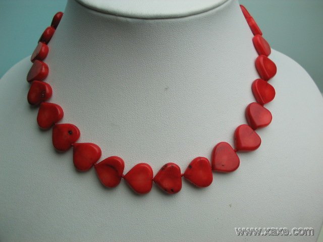 16'' 12mm red coral heart shape necklace