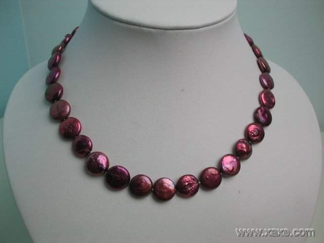16'' 12mm red pearl button shape necklace