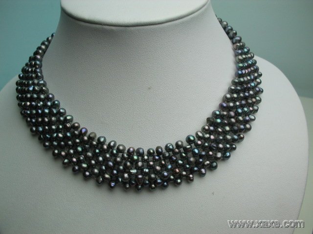 16'' 4-5mm black pearl 7 strands necklace choker