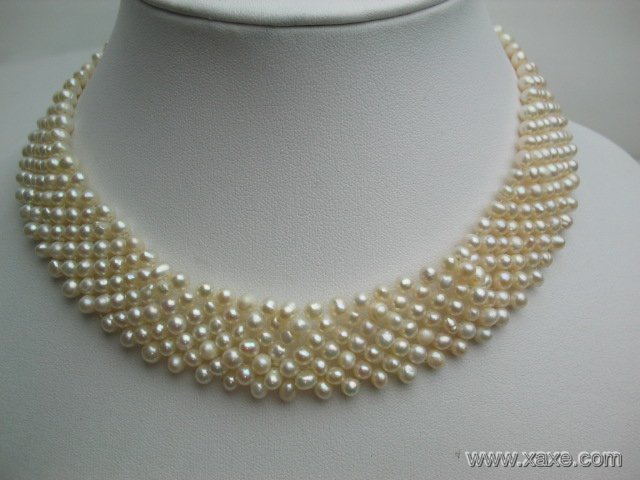 16'' 4-5mm white pearl 7 strands necklace choker