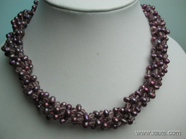 17'' 5 strands purple pearl and crystal necklace