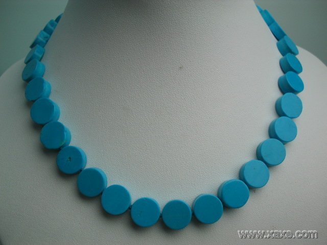 17"" exquisite 12mm blue button turquoise necklace